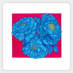 Bloom wherever you are - Bright blue flowers over hot pink Sticker